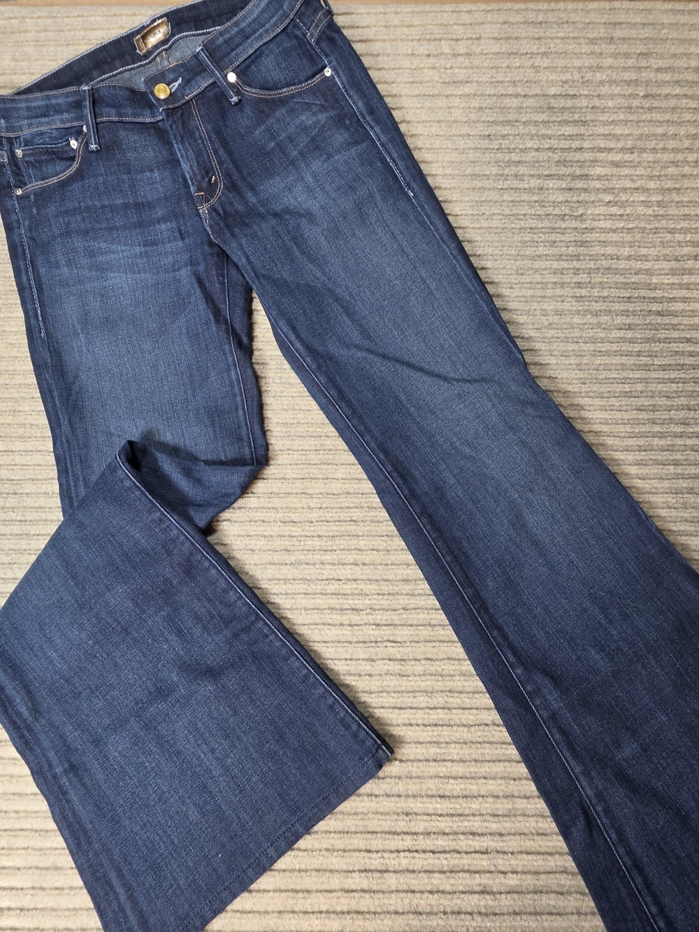 MOTHER Flared Wide-Leg Jeans in Dark Blue Denim